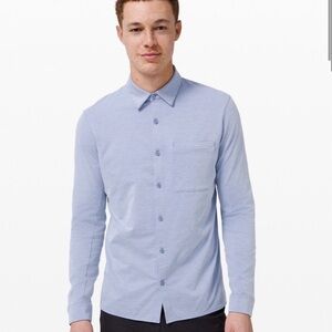 Lululemon Commission Long Sleeve Button Front Shirt Blue Linen White Size Large